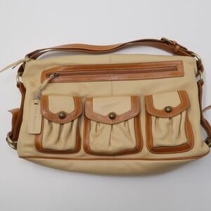 Aqua Madonna Leather Hobo Shoulder Handbag Bag Brown Tan Pockets Zip Top